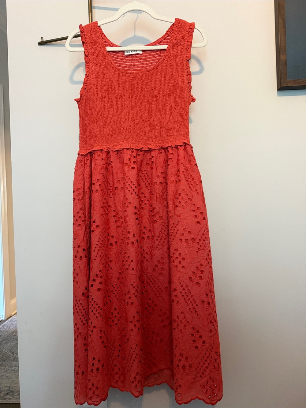 Grace Karin Red Sleeveless Eyelet Midi Dress